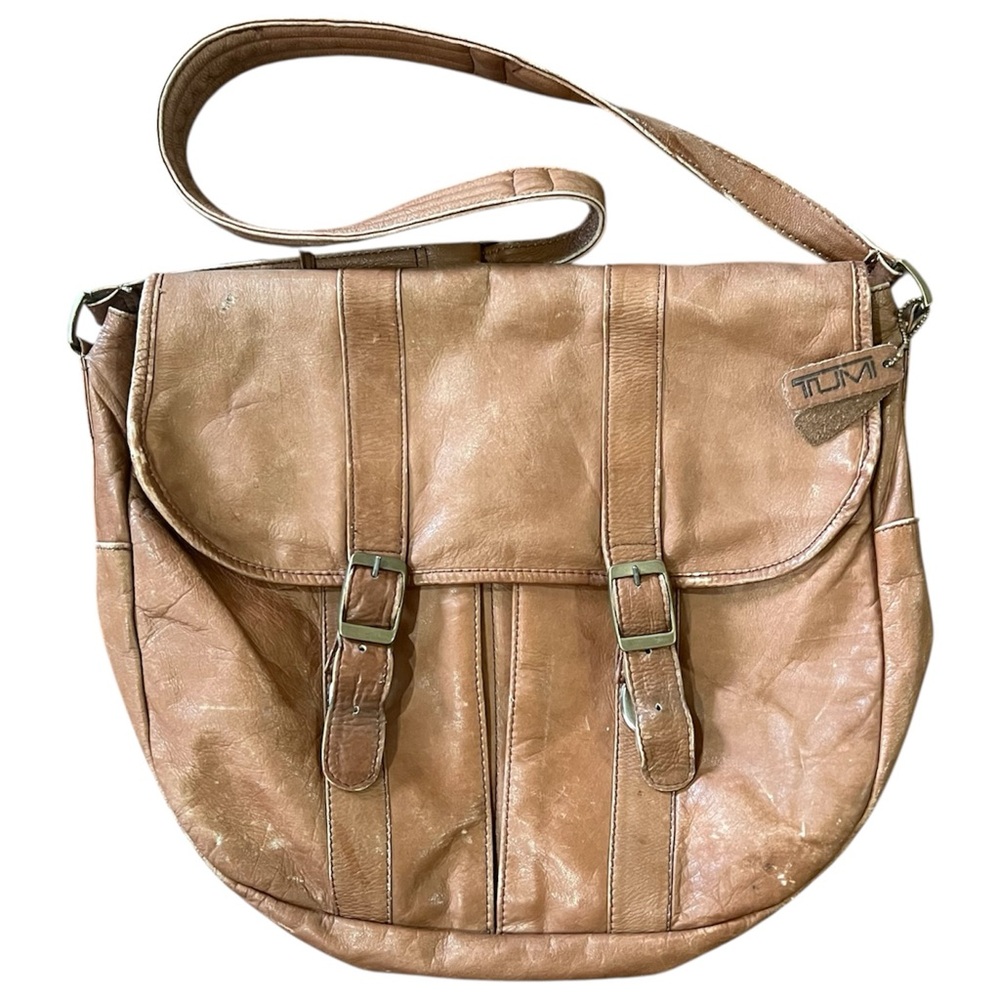 Tumi Vintage Brown Leather Worn In Buckle Messenger Bag